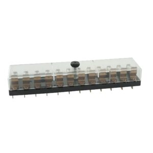 Fusebox for Torpedo Fuses 12-pole, flat-pin terminals downward, transparent cover