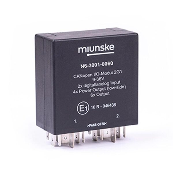 CANopen I/O-Module 2G1, 9-36V, 2 x d/a Input, 4 x Power Output, 6 x Output