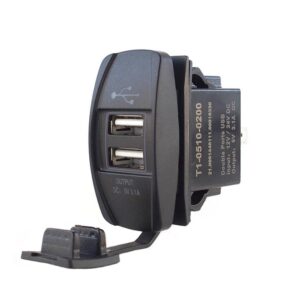 Dual Port USB V-Charger, Anschluss an 12/24V, Beleuchtung blau, mit Verschlusskappe