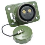 Steckdose 2-polig, 24V, olivgrün, mit Schraubkappe und Kordel, ohne Kontakte