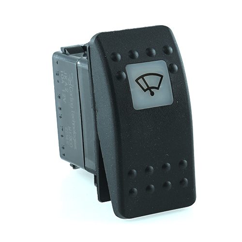 on-on-on Double Switch, 12V/10A, Contura II, LED 1 superbright green, square lens white, symbol "windshield wiper"