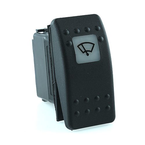 on-on Doppelschalter, 12V/20A, Contura II, LED 2 grün hell, quadratische Linse weiß, Symbol "Scheibenwischer", mit Flächendichtung